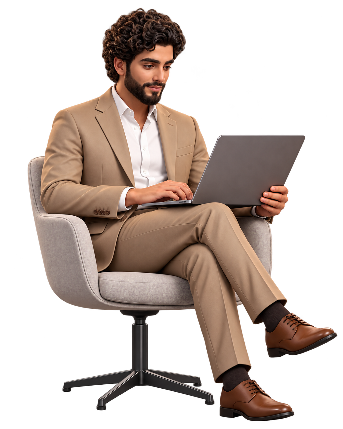 CORE reviews the completed work on his laptop