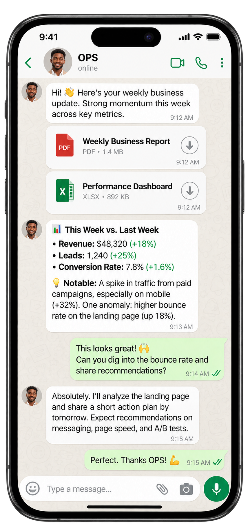 OPS sends a weekly report, findings and next actions