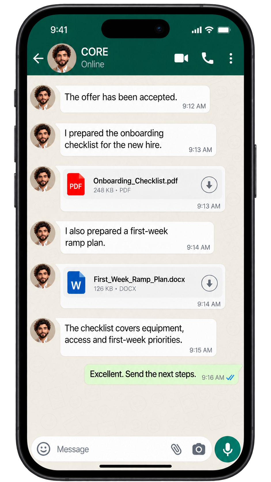 CORE sends an onboarding checklist and first-week plan