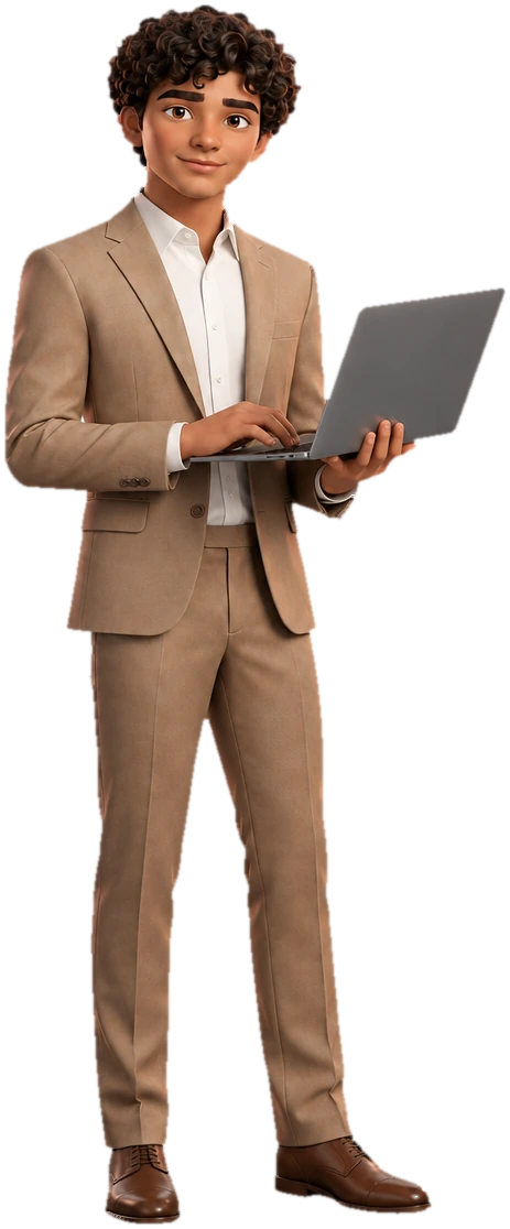 MAX preparing a follow-up on a laptop