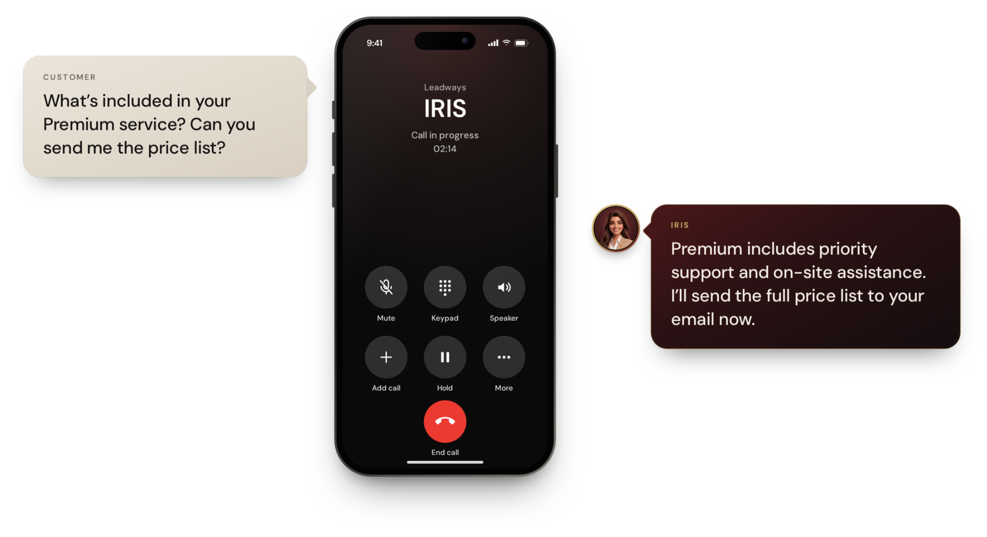 IRIS answers from approved company information and sends the requested price list