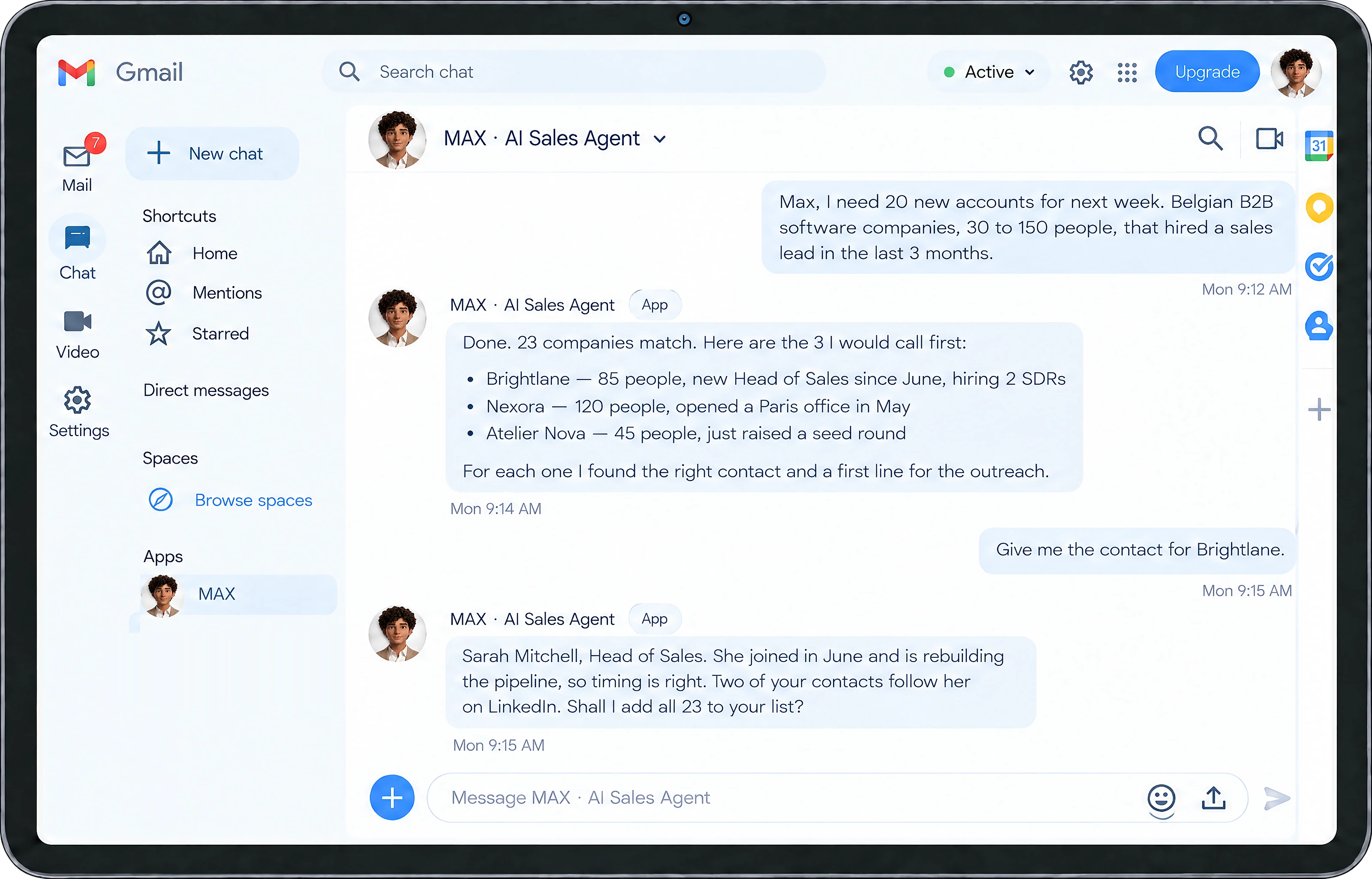 MAX finding prospects and the right contact in Google Chat