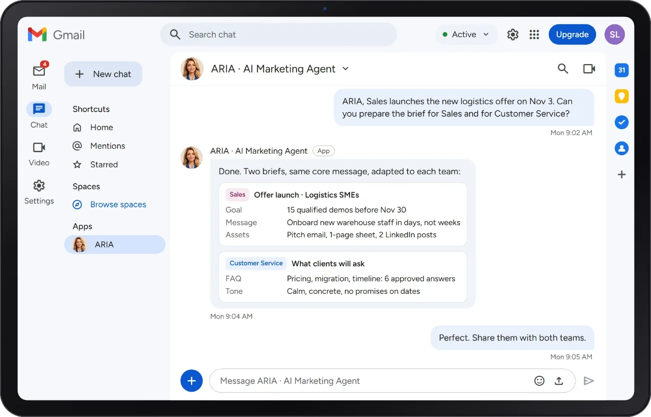 ARIA turning a business update into a content brief